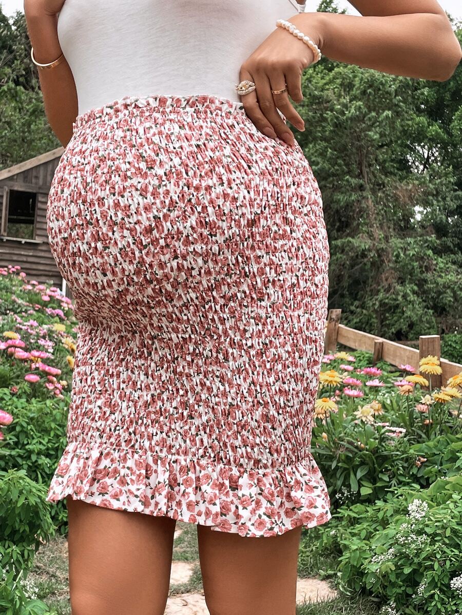 SHEIN 孕婦小碎花荷葉邊半身裙