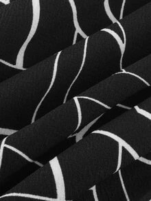 HOMEYEE 大碼幾何印花前鏤空連衣裙 - 黑與白 - 查看 6