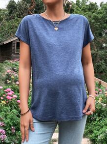 SHEIN Áo thun Bà bầu Lộ Lưng Tương phản ren Trọn gói Khối Màu Giải trí - Màu xanh lam - Xem 4