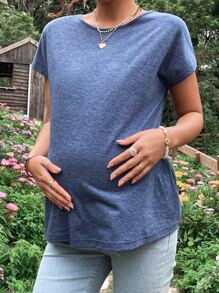 SHEIN Áo thun Bà bầu Lộ Lưng Tương phản ren Trọn gói Khối Màu Giải trí - Màu xanh lam - Xem 6