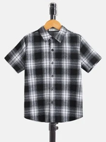 SHEIN 男孩格紋和字母圖案襯衫