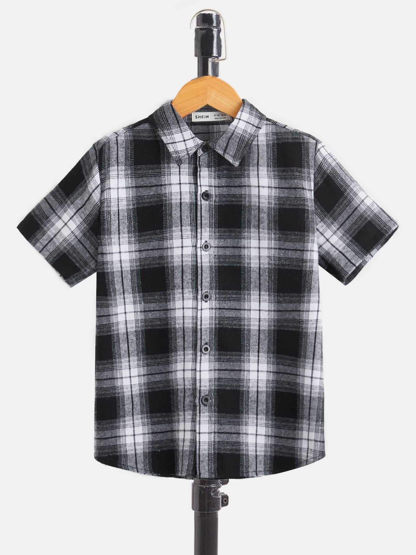 SHEIN 男孩格紋和字母圖案襯衫