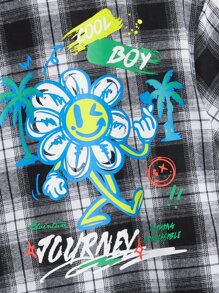 SHEIN 男孩格紋和字母圖案襯衫