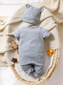 嬰兒卡通圖案T恤連體褲 - 灰色 - 查看 2