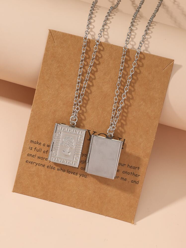 2個/セット カップル 本の形 オープンロケット ペンダントネックレス 