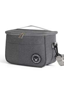 1pc Patch Decor Lunch Bag, Polyester Lunch Box Storage Bag For Outdoor - Grey - View 1