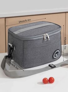 1pc Patch Decor Lunch Bag, Polyester Lunch Box Storage Bag For Outdoor - Grey - View 2