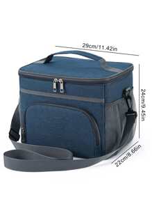 1 bolsa de almuerzo portátil con aislamiento térmico, diseño simple, gran capacidad, forro de papel de aluminio, para estudiantes y trabajadores de oficina, adecuada para picnic - Azul Marino - Ver 2