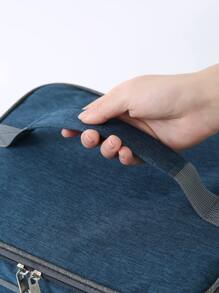 1 bolsa de almuerzo portátil con aislamiento térmico, diseño simple, gran capacidad, forro de papel de aluminio, para estudiantes y trabajadores de oficina, adecuada para picnic - Azul Marino - Ver 5