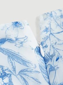 SHEIN MOD Floral Print Puff Sleeve Dress - Blue and White - View 4