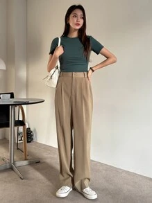 DAZY 實色短版t恤 - 墨綠色 - 查看 4