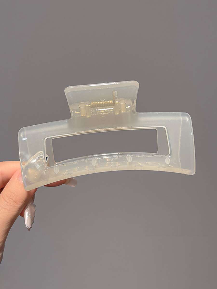 1入組女士透明矩形休閒髮爪適用於日常生活 - 米色 - 查看 1