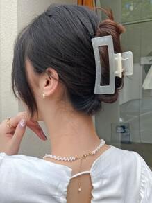 1入組女士透明矩形休閒髮爪適用於日常生活 - 米色 - 查看 2