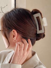 1入組女士透明矩形休閒髮爪適用於日常生活 - 米色 - 查看 3