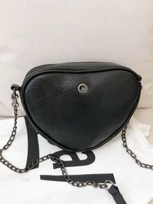 鉚釘裝飾鏈條馬鞍包 - 黑色 - 查看 5