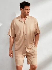 Manfinity 男士羅紋針織西裝領素色襯衫和短褲