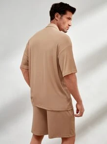 Manfinity 男士羅紋針織西裝領素色襯衫和短褲