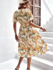 SHEIN Clasi Allover Floral Print Butterfly Sleeve Belted Dress - Multicolor - View 2