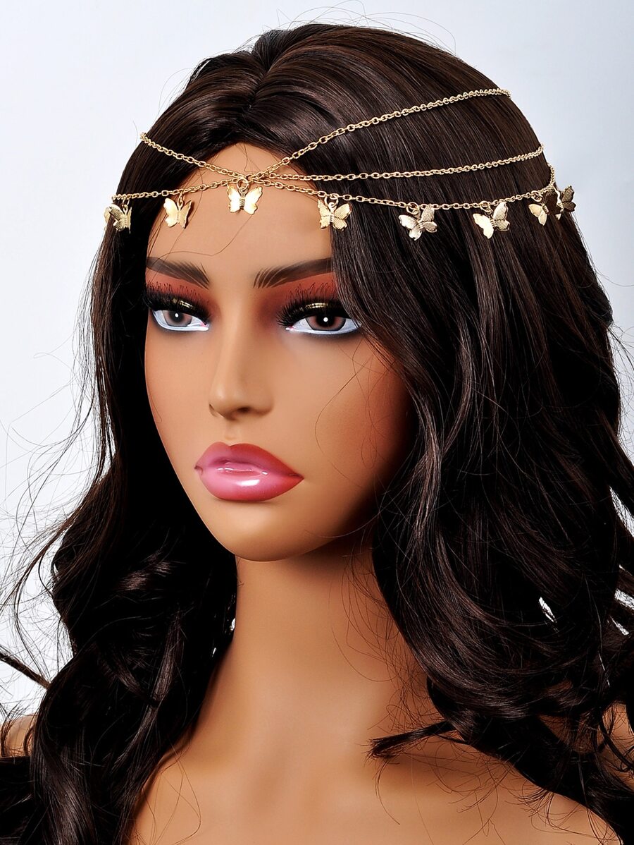 Butterfly Charm Costume Hair Band - Gold - View 1