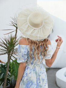 Trang trí ngọc trai giả Mũ rơm - Màu be - Xem 2