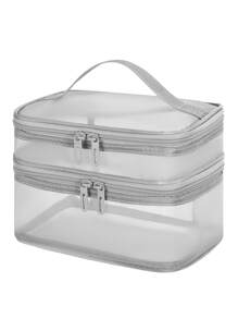 1Pc Multifunction Grey Large Capacity Double Layer Partition Storage Makeup Bag For Women Girls ,Makeup Bag Makeup Pouch Skincare Bag Toiletry Bag Packing Cubes,Travel Essentials Cruise Essentials Dorm Essentials,Wedding Bridesmaid Gifts,Mom Gifts,Birthday Gifts,Gifts For Friends And Teachers,Home Decor,Bathroom Livingroom Bedroom Decor,Bathroom Organizer,Jewelry Organizer,Lip Oil Organizer,Nail Polish Organizer Makeup Travel Toiletry Organizer Clear Essentials Gifts Storage Zipper Accessories Nail