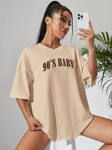 INAWLY Letter Graphic Drop Shoulder Oversized Tee, Unisex - Apricot - View 4