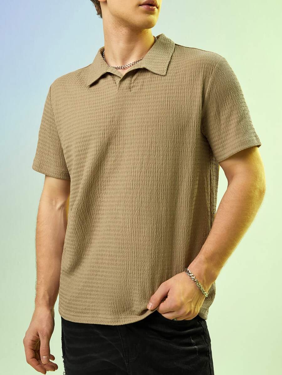 GENTILAND Men Textured Polo Shirt - Khaki - View 1
