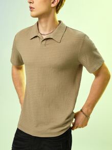 GENTILAND Men Textured Polo Shirt - Khaki - View 4