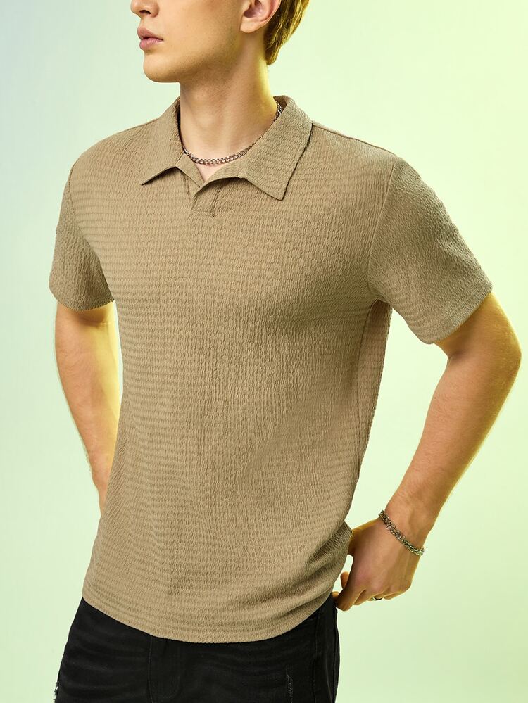 GENTILAND Men Textured Polo Shirt - Khaki - View 4