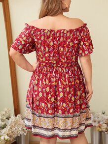 SHEIN VCAY Plus 1pc Floral Print Off Shoulder Ruffle Trim Dress | SHEIN USA
