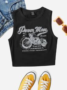 SHEIN EZwear Áo hai dây Đồ họa Slogan Giải trí - màu đen - Xem 1