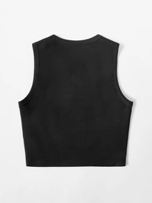 SHEIN EZwear Áo hai dây Đồ họa Slogan Giải trí - màu đen - Xem 2