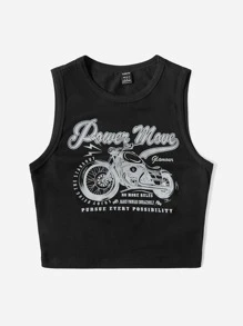 SHEIN EZwear Áo hai dây Đồ họa Slogan Giải trí - màu đen - Xem 3