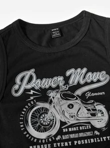 SHEIN EZwear Áo hai dây Đồ họa Slogan Giải trí - màu đen - Xem 5