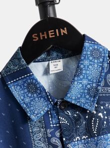 SHEIN Bộ hai mảnh Trai Nút phía trước Paisley Họa tiết khăn Boho - Nhiều màu - Xem 8