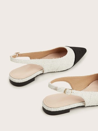 Damen Zweifarbige Spitze Ballerinas für Herbst/Winter, elegante Tweed Slingback Ballerinas