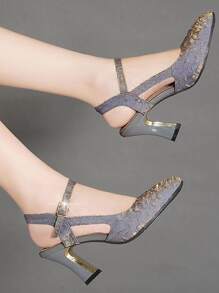 厚底露跟镂空连衣裙凉鞋情人节特辑 - 淺灰紫 - 查看 2