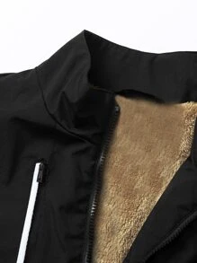 Manfinity Hombres Abrigo con cremallera con forro teddy - Negro - Ver 5