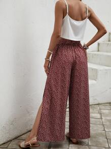 SHEIN VCAY 吊帶短上衣和滿版植物圖案腰帶長褲 - 彩色 - 查看 2