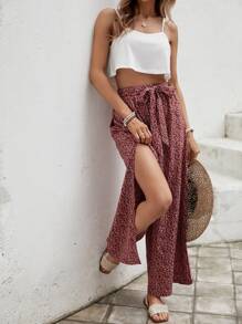 SHEIN VCAY 吊帶短上衣和滿版植物圖案腰帶長褲 - 彩色 - 查看 3