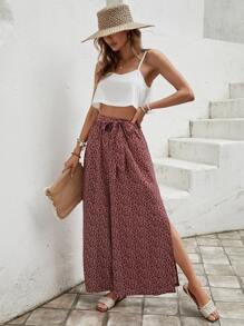 SHEIN VCAY 吊帶短上衣和滿版植物圖案腰帶長褲 - 彩色 - 查看 4