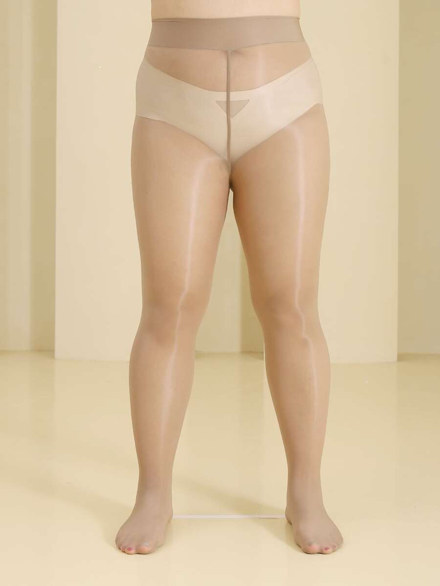 Plus Size Solid Mesh Tight - Apricot - View 1