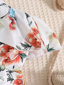 SHEIN 女孩印花不對稱領荷葉邊上衣和短褲 - 彩色 - 查看 5