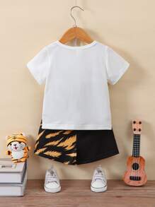 Baby Boy Tiger & Letter Graphic Tee & Shorts