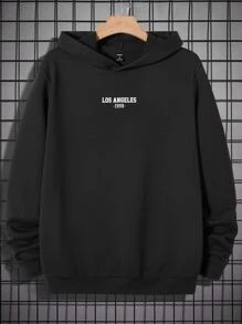 Manfinity VCAY 男士字母圖案連帽衫 - 黑色 - 查看 1