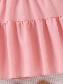 Toddler Girls Eyelet Embroidery Scallop Trim Ruffle Hem Dress - Pink - View 3