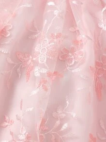 Niñitas Top de tirantes con lazo delantero bajo con fruncido & Falda con malla - Rosa Pálido - Ver 3
