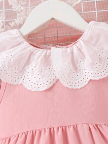 Toddler Girls Eyelet Embroidery Scallop Trim Ruffle Hem Dress - Pink - View 6