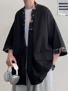 Manfinity Hypemode Oversized Men's Kimono With Contrast Trim And Tie Front (Without Tee) - Black - View 1