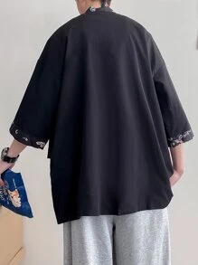 Manfinity Hypemode Oversized Men's Kimono With Contrast Trim And Tie Front (Without Tee) - Black - View 2